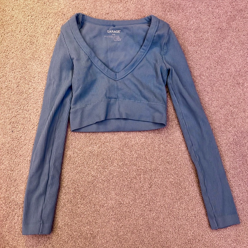 Garage Blue Long Sleeve Crop Top